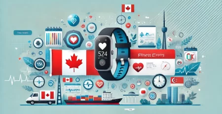 Banner image showcasing fitness trackers, global shipping from Canada to Singapore with health-related icons and visuals of Canadian and Singaporean elements.